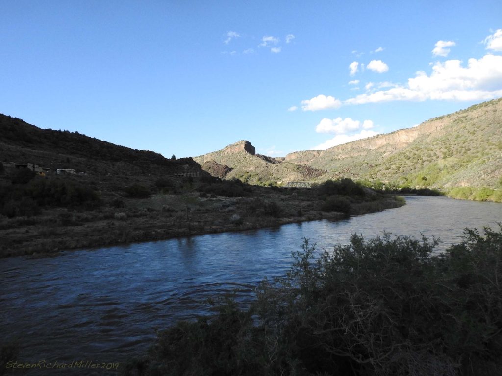 Upstream view to Taos Junction Bridge and campground, Rio Grande