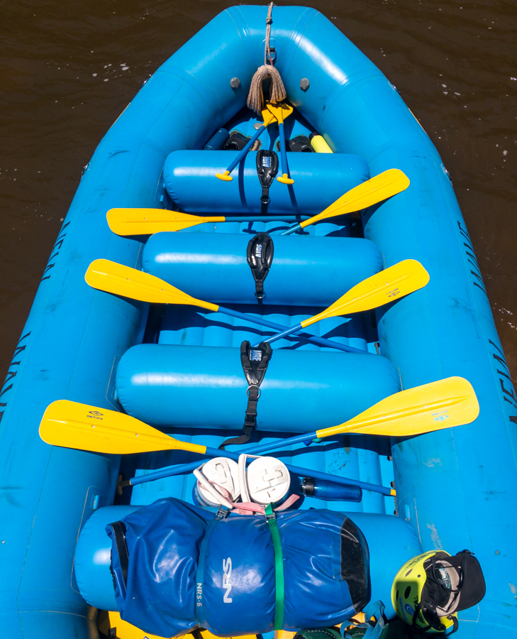 Raft showing handles where to hang on.